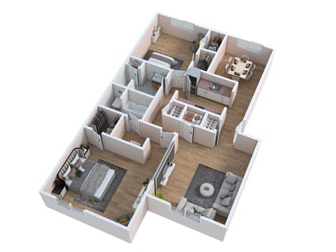 Floor plan for 2 beds, 2 baths, 1050 sqft